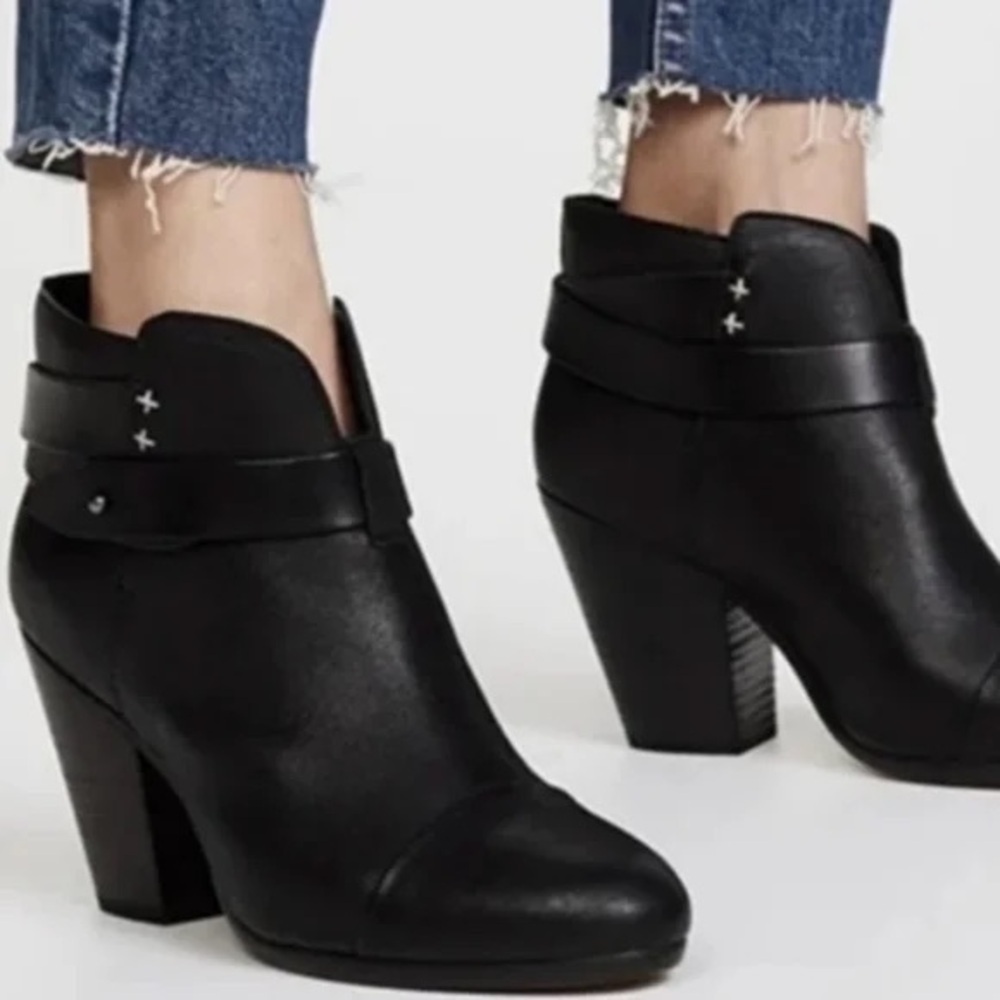 Rag & Bone Harrow Black Leather Heeled Ankle Boots Size 36.5/ 6.5